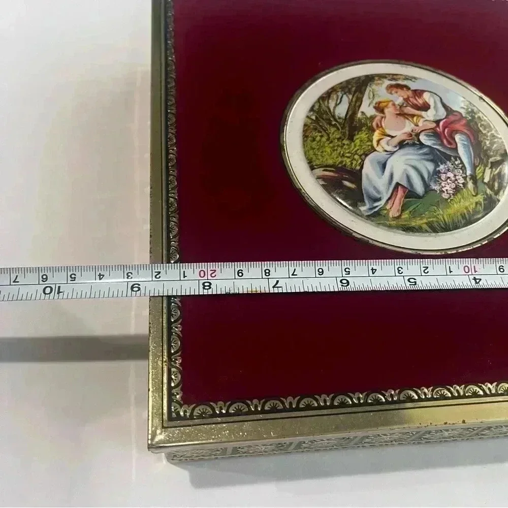 Vintage Western Germany Ornate Sweetheart Lovers Velvet Tin Box Container silver